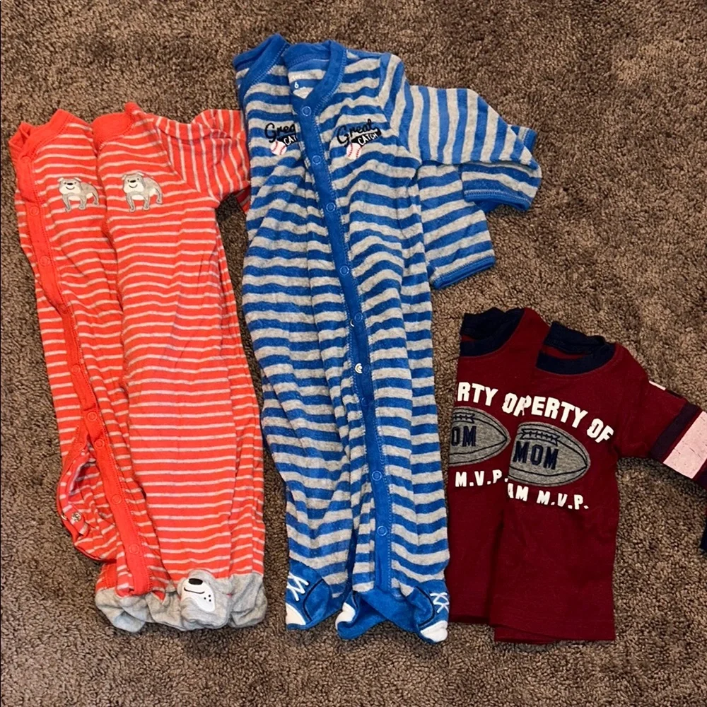 Babyboy 6m matching twins button up footies and tshirt bundle!